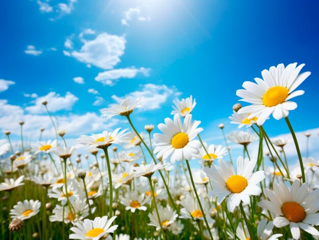 Beautiful summer landscape with a field of daisies and blue sky