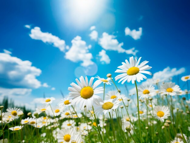 Beautiful summer landscape with a field of daisies and blue sky