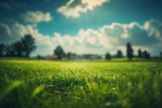 Beautiful summer landscape with grass on the meadow and mountains in the background