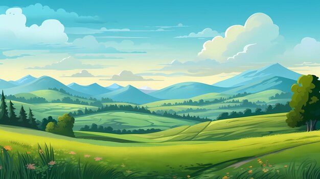 Beautiful summer landscape with hills and meadows Generative AI illustrations