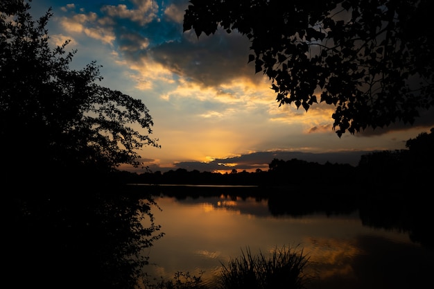 beautiful summer sunset on a lake in bavaria