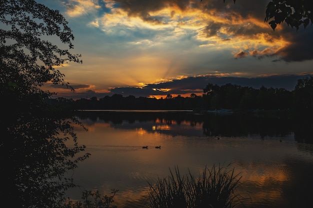 beautiful summer sunset on a lake in bavaria