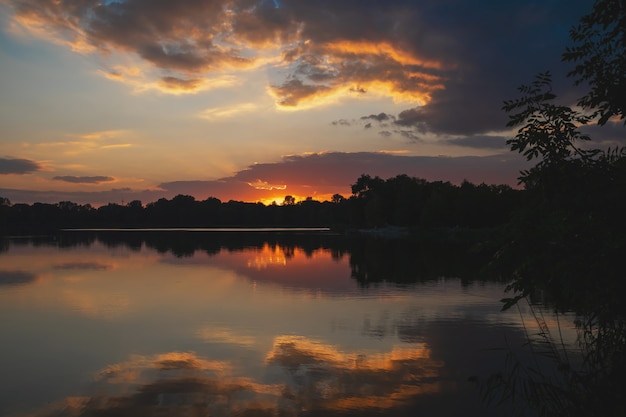 beautiful summer sunset on a lake in bavaria