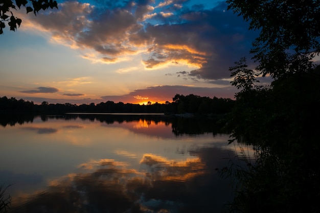 beautiful summer sunset on a lake in bavaria