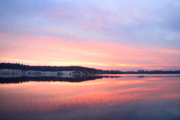 Beautiful summer sunset in the lake HDR image