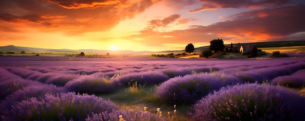 Beautiful summer sunset over lavender field