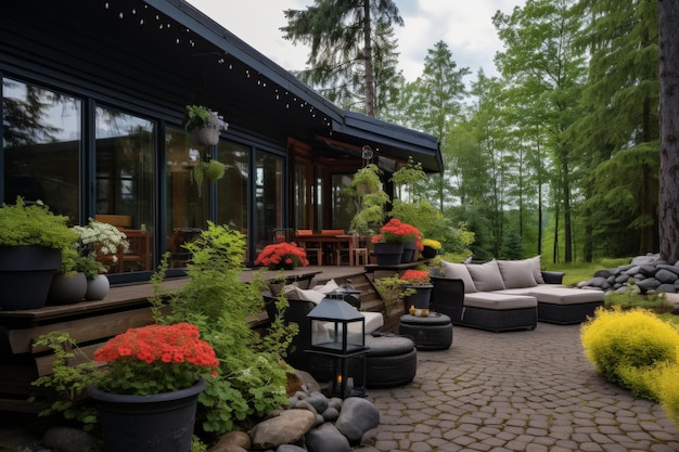 Beautiful summer terrace under the canopy of a contemporary and stylish modern house