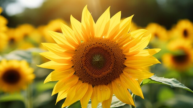 Beautiful sunflower flowers yellow helianthus image AI generated art