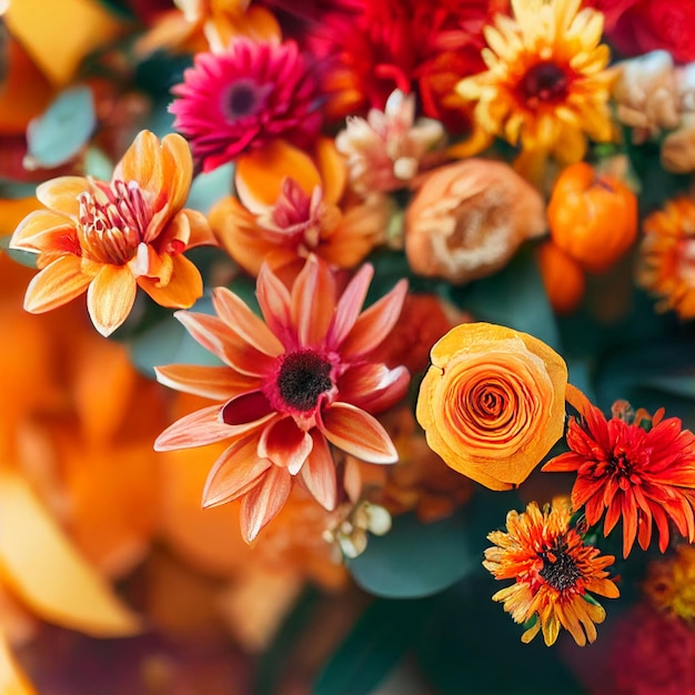 Beautiful sunflower with mixed spring flower isolated in red background