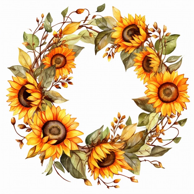 Beautiful sunflower wreath circle floral frame pictures AI Generated art