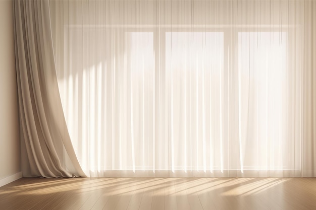 Beautiful sunlight blowing white sheer linen blackout curtain from open window