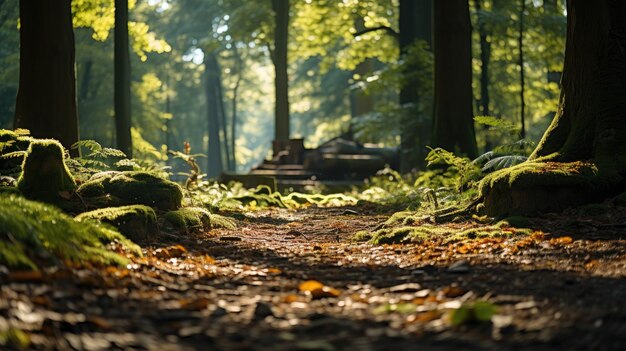 Photo beautiful sunlight in the green forest