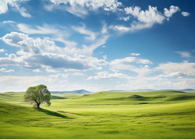 Beautiful A sunny grassland landscape with green AI Generative Photo wallpaper