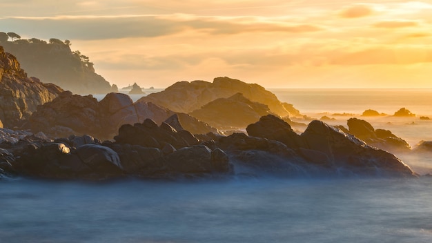 Beautiful sunrise in a bay in Costa Brava, Spain