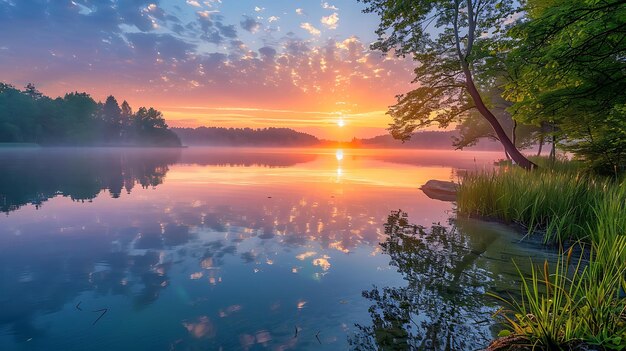 A beautiful sunrise over a calm lake