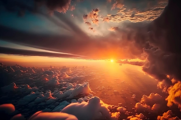 Beautiful sunrise cloudy sky from aerial view photography