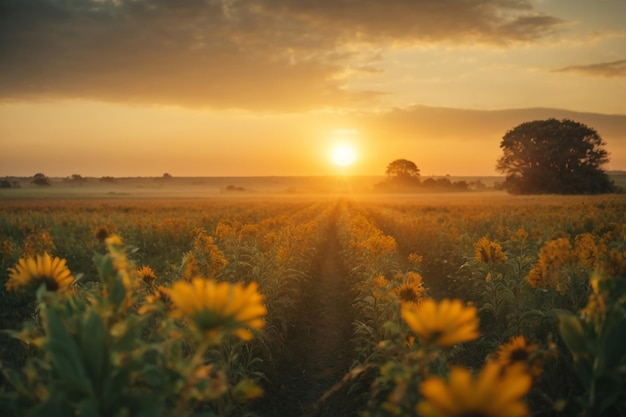 Beautiful sunrise in the field