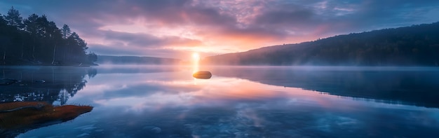 Photo beautiful sunrise over the lake with reflections of clouds in the water