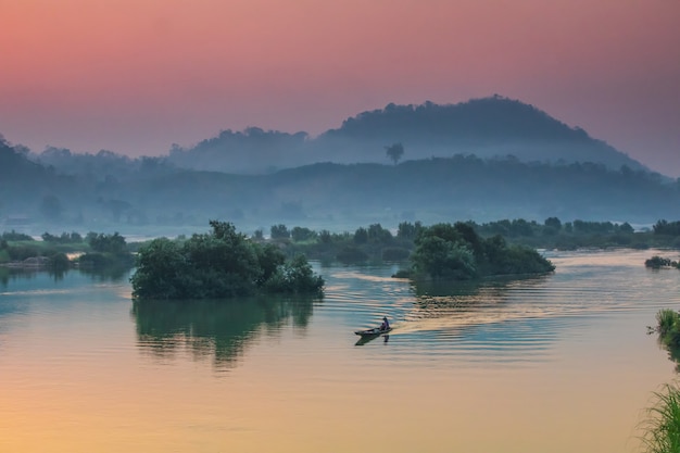 Beautiful sunrise on Mekong river, border of Thailand and Laos, NongKhai province, Thailand.