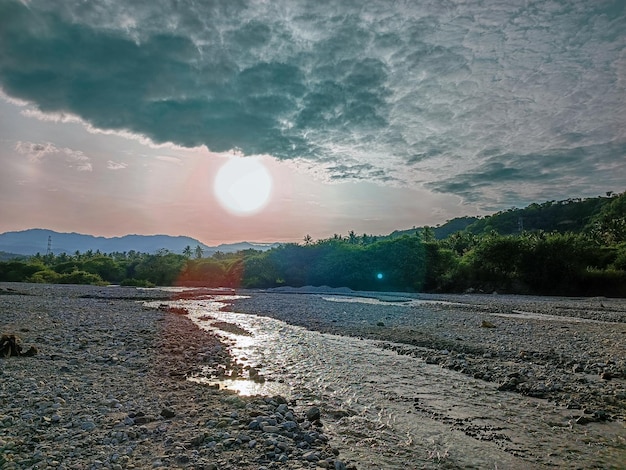 Beautiful sunrise on mountain and dry river