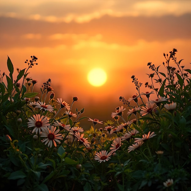 Photo beautiful sunrise with flowers