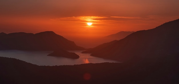 Beautiful sunset over the blue lagoon of Oludeniz in Mugla province, fethiye in turkey