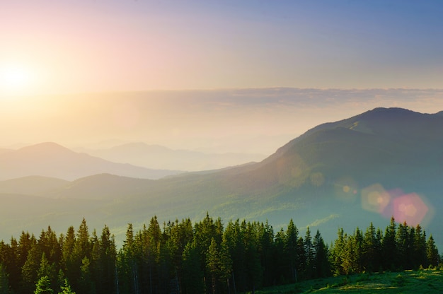 Beautiful sunset in the Carpathian Mountains