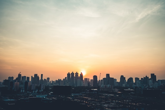 Beautiful sunset cityscape and high-rise buildings in metropolis city center