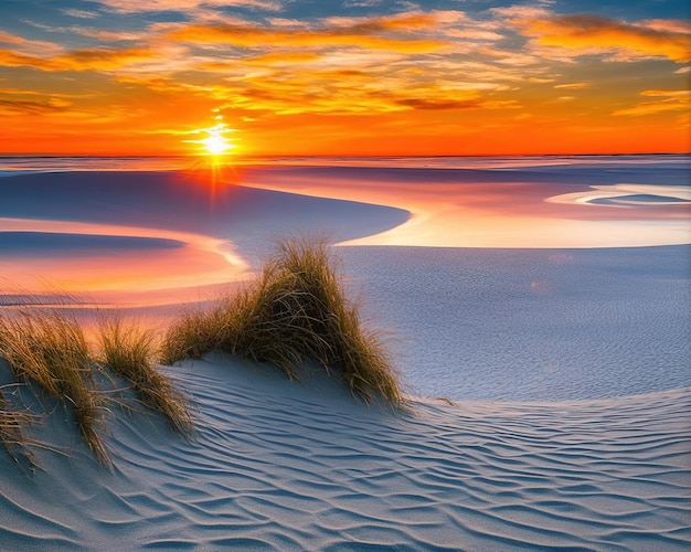 Beautiful sunset over the dunes of the island of the sea