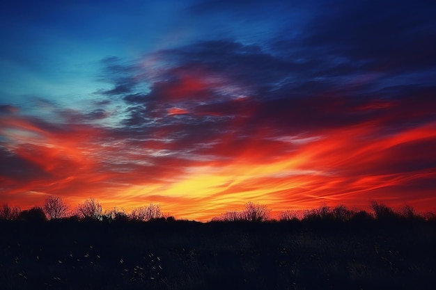 Beautiful sunset over the field Colorful sky Beautiful sunset