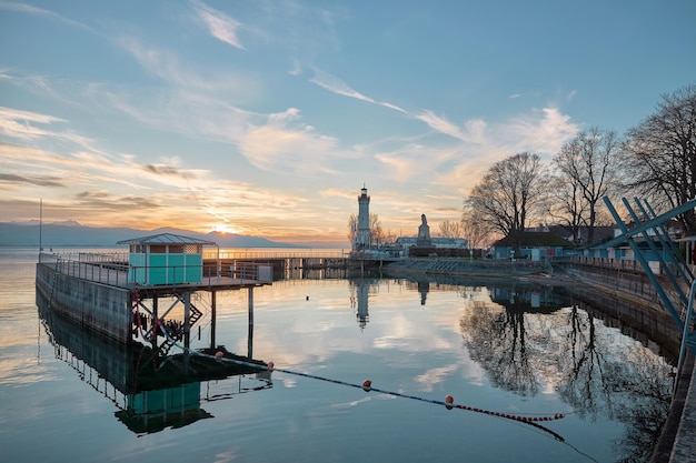 Beautiful sunset on Lake Constance in the town of Lindau Germany