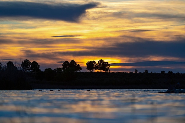 Beautiful sunset at lake. Toledo, Spain