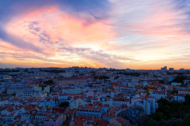 Beautiful sunset over Lisbon Portugal View from Graca viewpoint