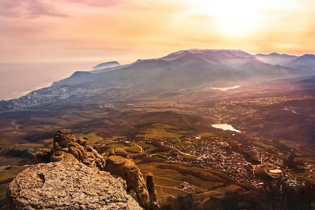 Beautiful sunset in the mountains of Crimea