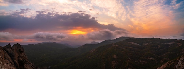 Beautiful sunset in the mountains panorama