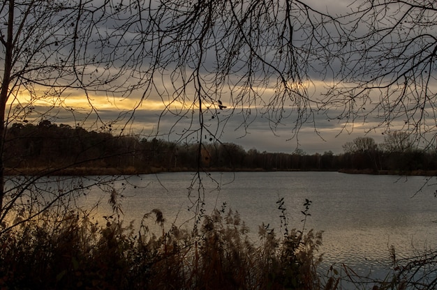 Beautiful sunset photos on a lake in bavaria in the city of ingolstadt