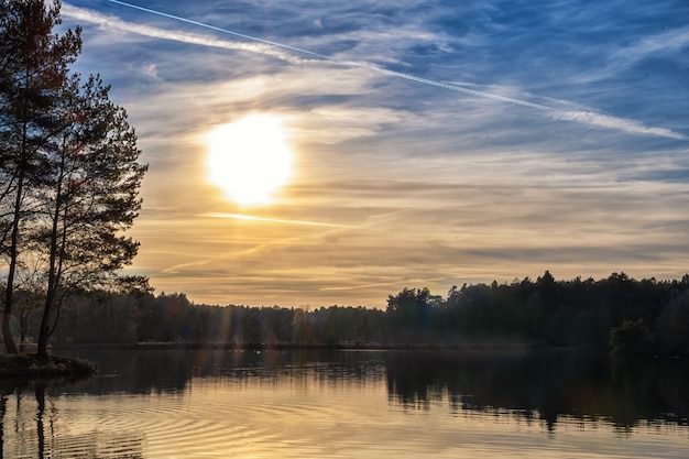 Beautiful sunset photos on a lake in bavaria in the city of ingolstadt