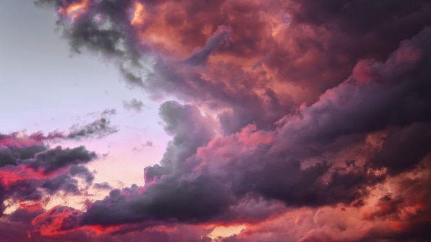 Beautiful sunset pink sky, crimson blue clouds