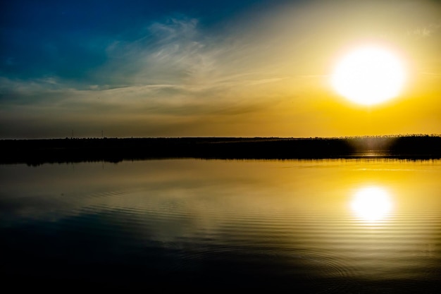 Beautiful sunset on the river ukrainian nature landscape