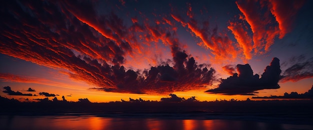 Beautiful sunset over the sea Colorful sky with clouds