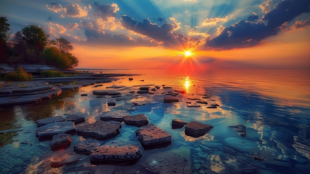 Beautiful sunset over the sea Colorful summer landscape Nature composition