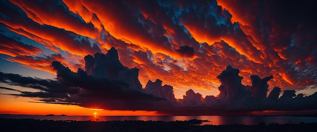 Beautiful sunset over the sea Dramatic sky with clouds