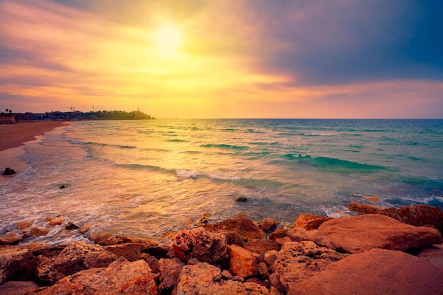 Beautiful sunset over sea in Tel Aviv-Jaffa, Israel