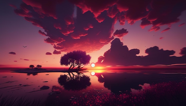 Beautiful sunset sky digital art illustration Generative AI