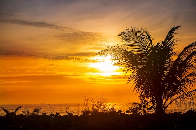 Beautiful sunset over tropical beach at dusk