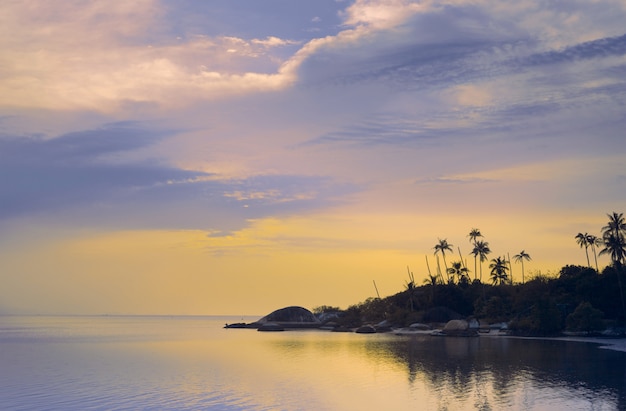 Beautiful sunset on a tropical beach in Thailand