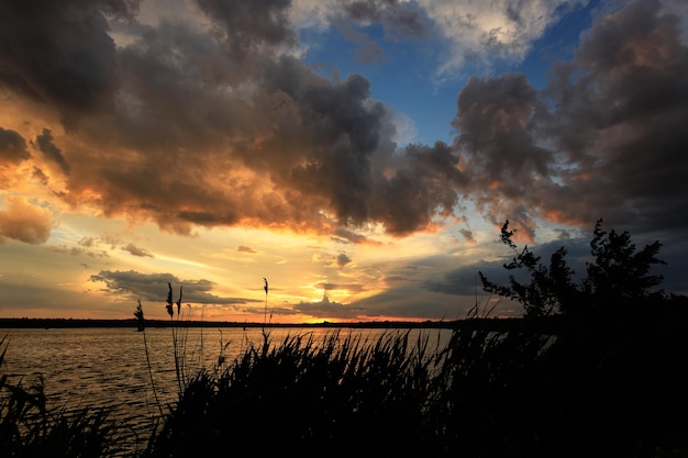 Beautiful sunset with clouds in the foreground