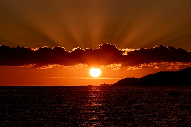 Beautiful sunset with clouds on the ocean