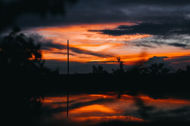 Beautiful sunset with reflection. Summer landscape