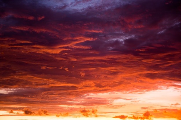 Beautiful sunset with yellow and violet sky at Bali, Indonesia. Nature concept.